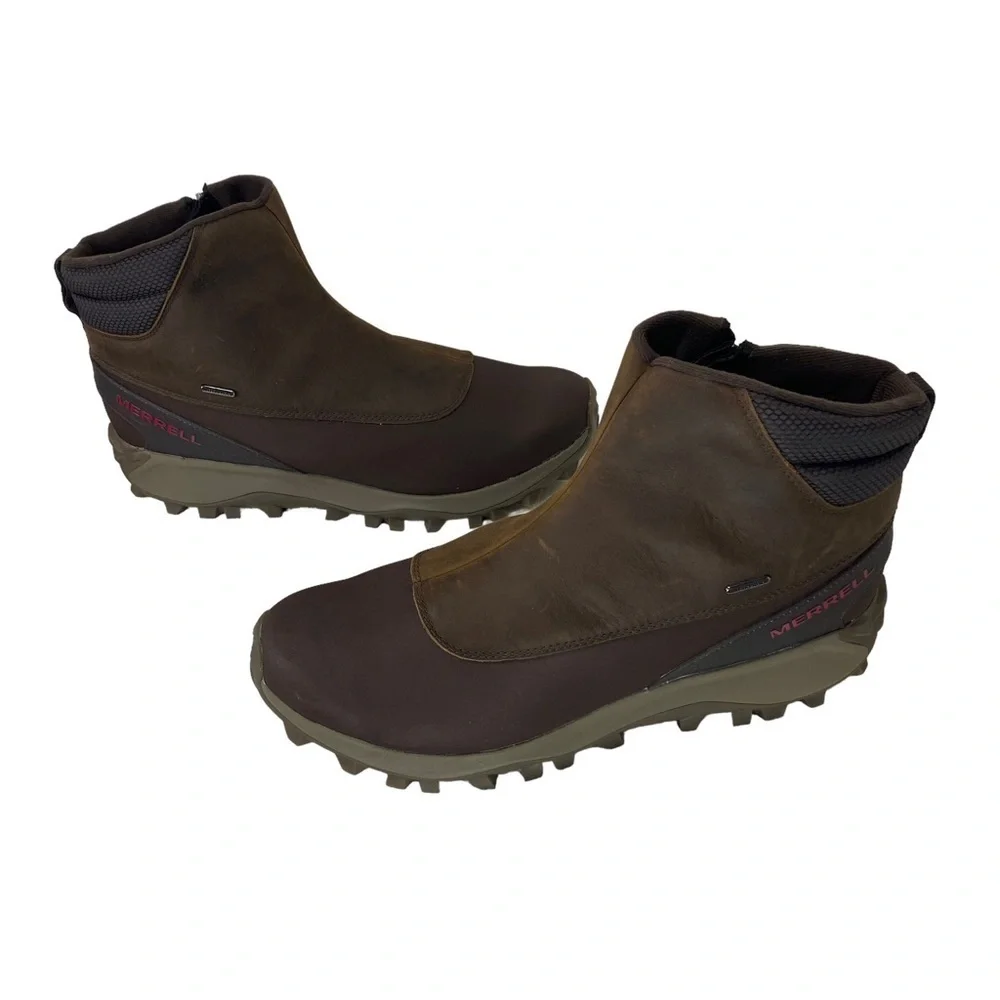 Merrell Men's Thermo Kiruna Mid Zip Waterproof Boot on‎ Clay Brown Leather 15